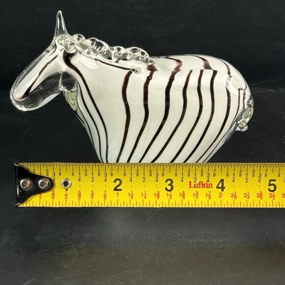 Vintage Murano Style Art Glass Zebra Figurine Hand Blown Striped Horse Sculpture - Picture 10 of 11